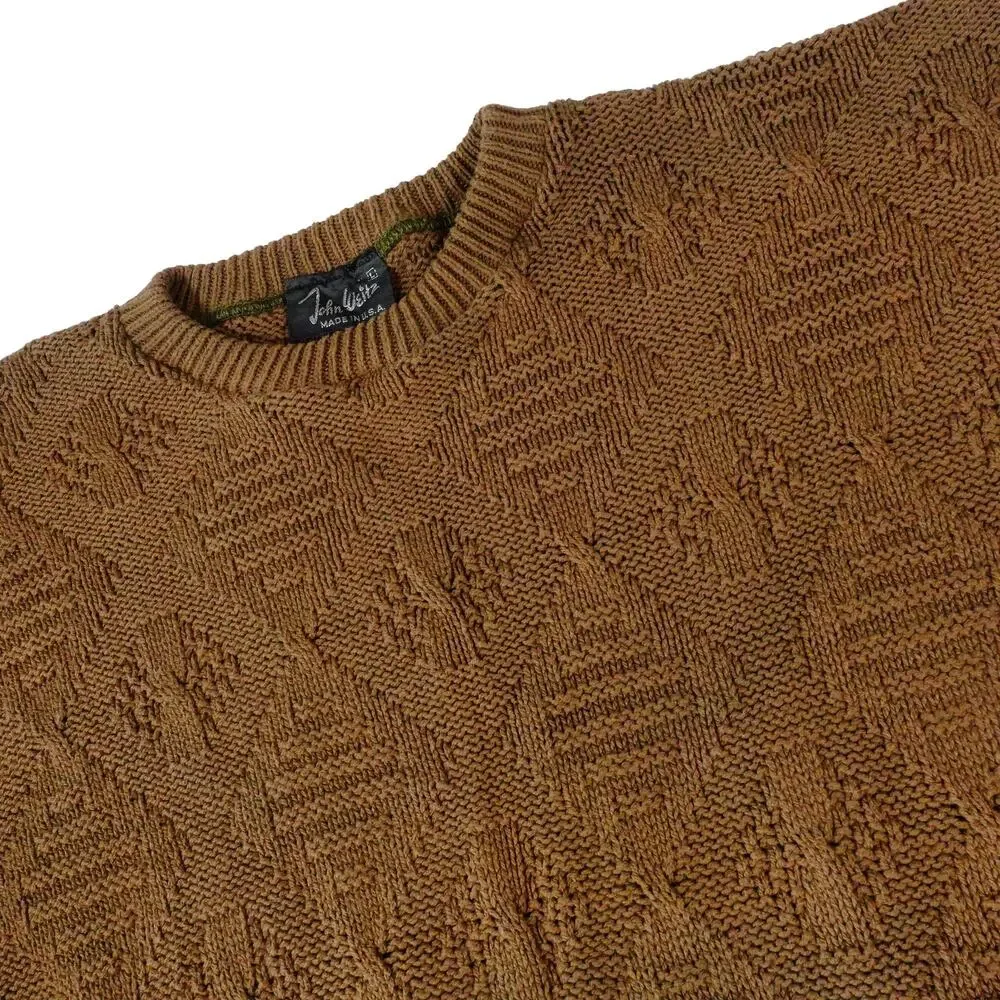 John Weitz Vintage Cable Geometric Knit Brown Sweater Made in the USA Large - Picture 1 of 8
